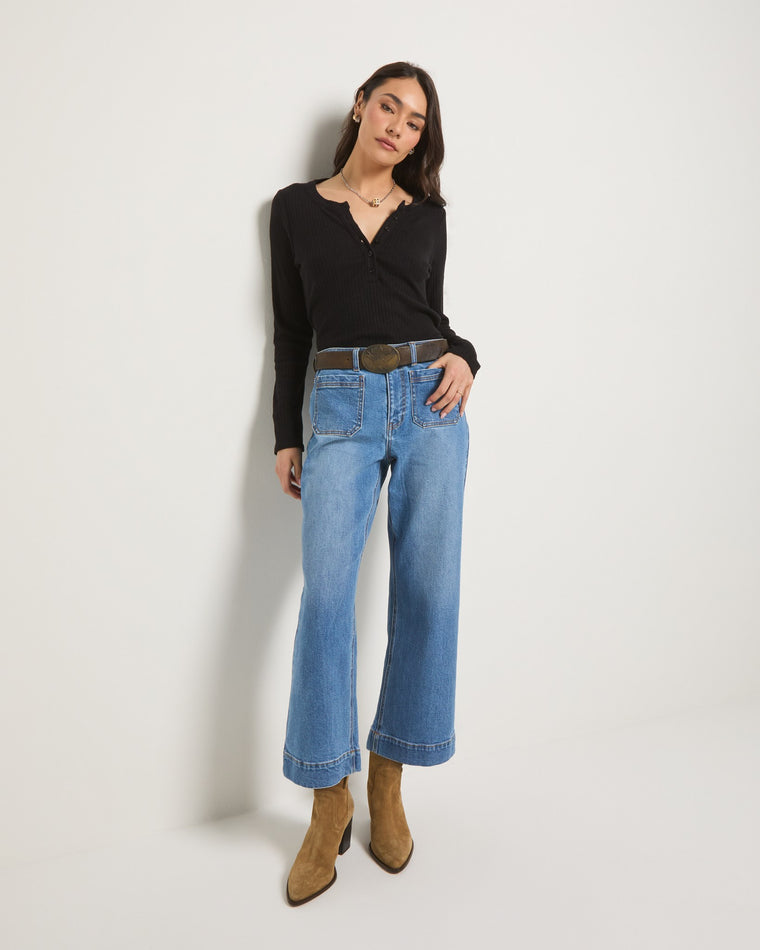 Black $|& SEAS Autumn Long Sleeve Henley - UGC On Fig