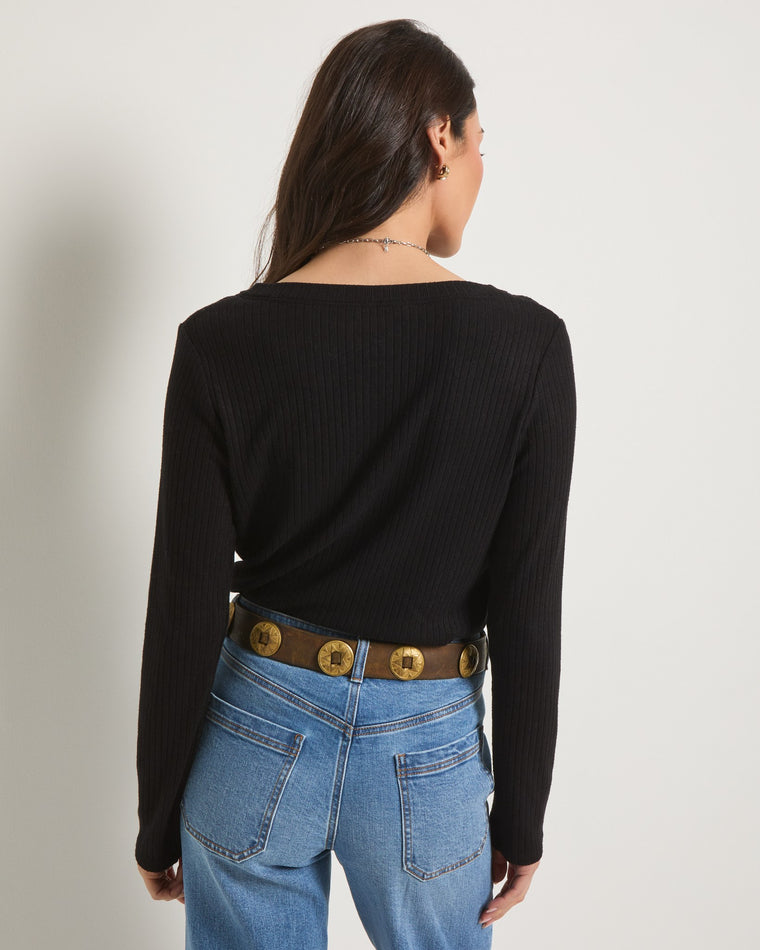 Black $|& SEAS Autumn Long Sleeve Henley - SOF Back