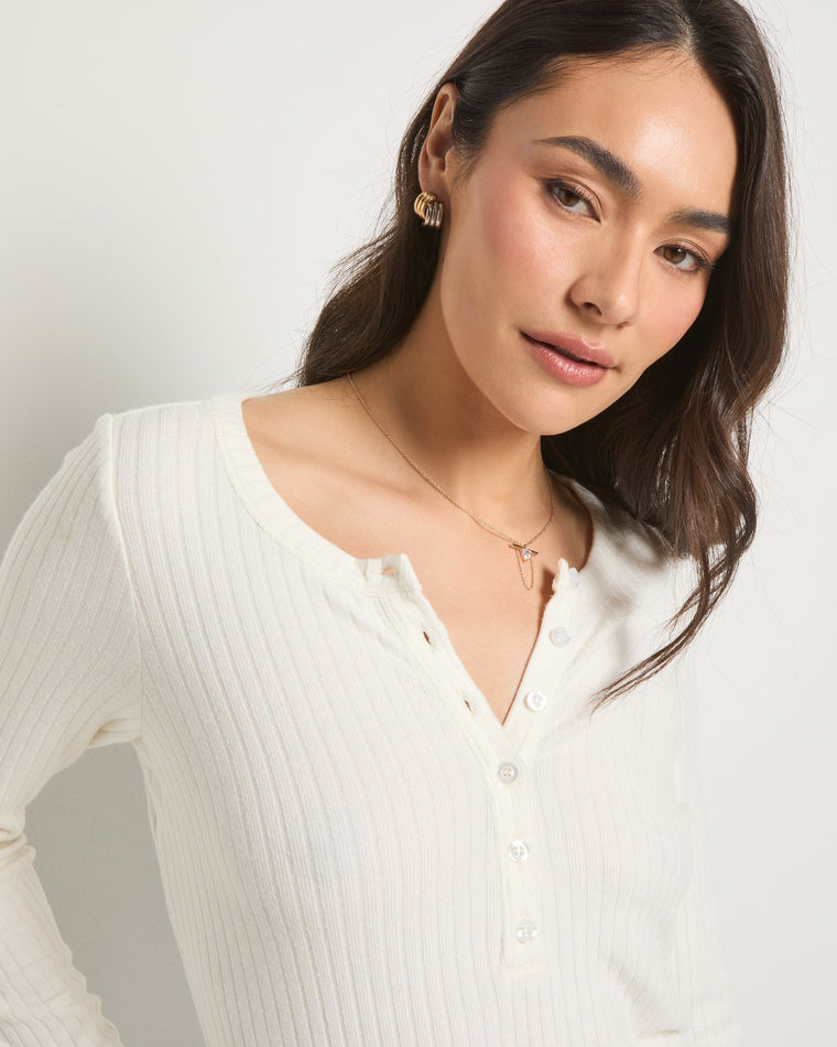 Cream $|& SEAS Autumn Long Sleeve Henley - SOF Full Front