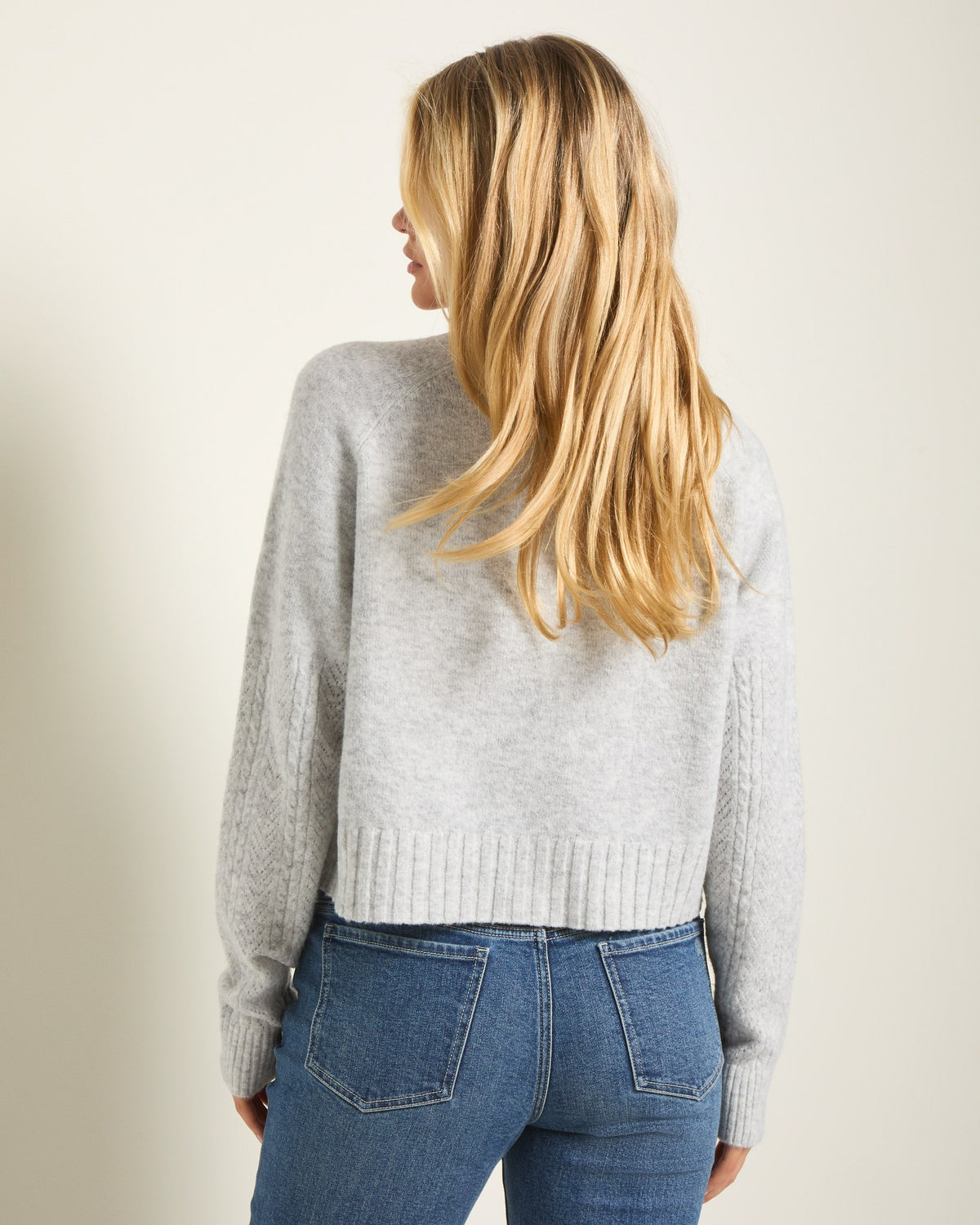 Heather Grey $|& SEAS Whisper Pointelle Cardigan - SOF Back