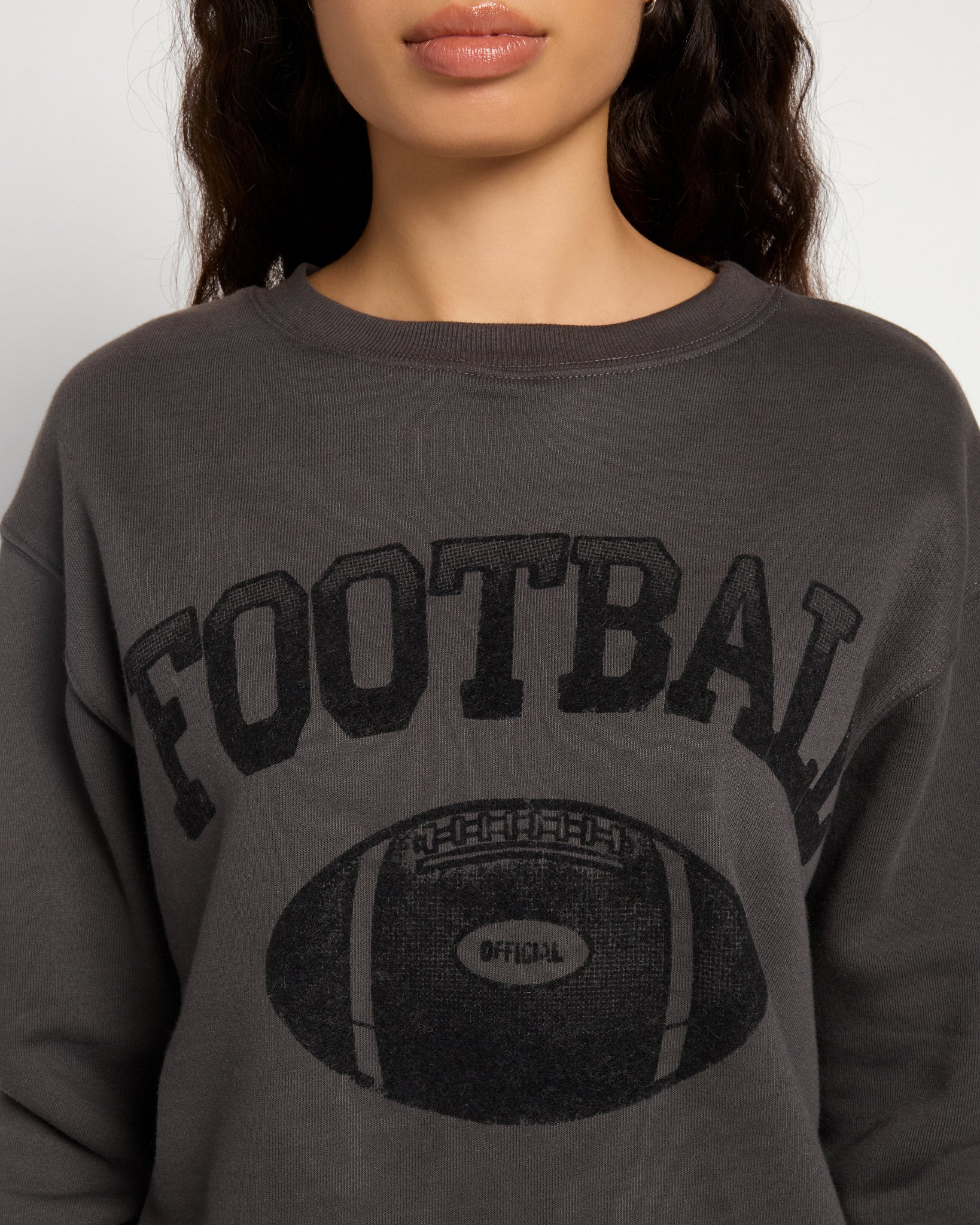 Washed Black $|& Project Social T Flocked Football Sweatshirt - SOF Full Front