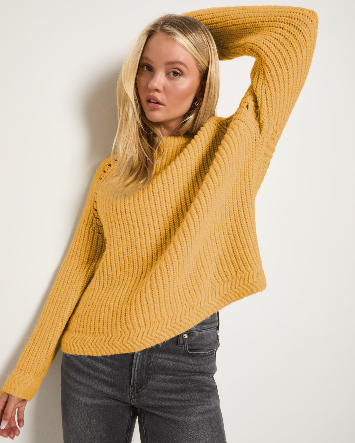 Golden Rod $|& SEAS Fisherman Raglan Sweater - VOF Front