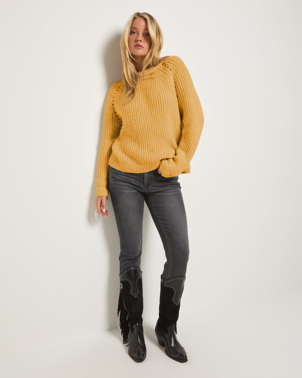 Golden Rod $|& SEAS Fisherman Raglan Sweater - UGC On Fig
