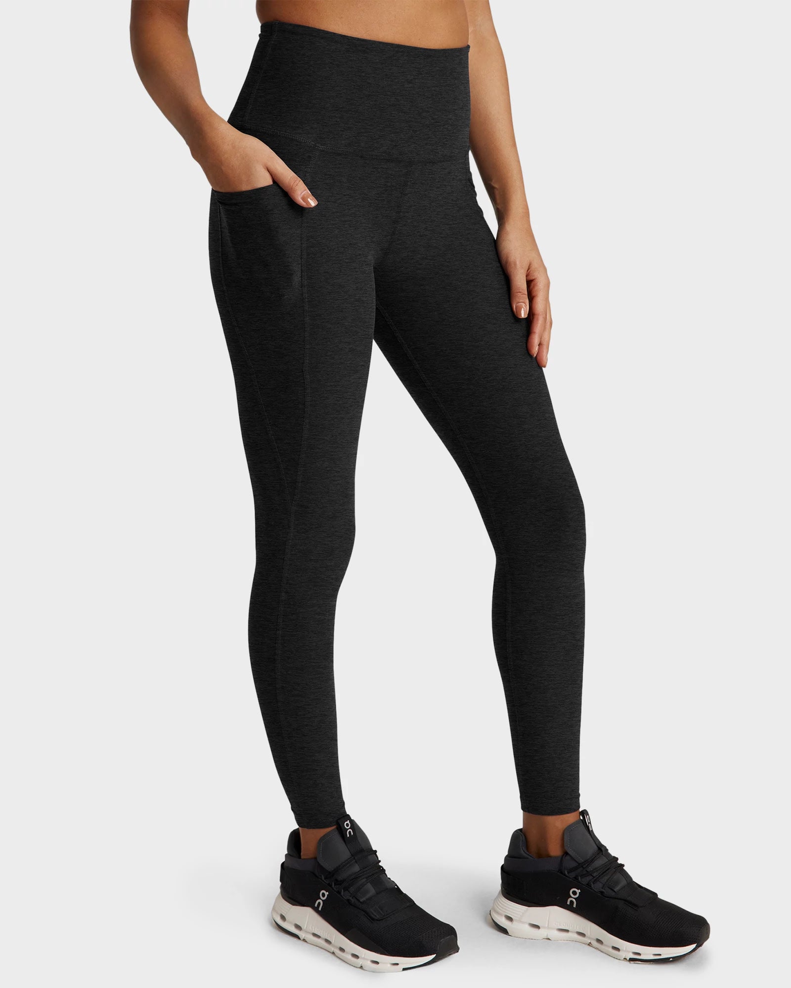 Darkest Night $|& Beyond Yoga Spacedye Out Of Pocket High Waisted Midi Legging - Hanger Front