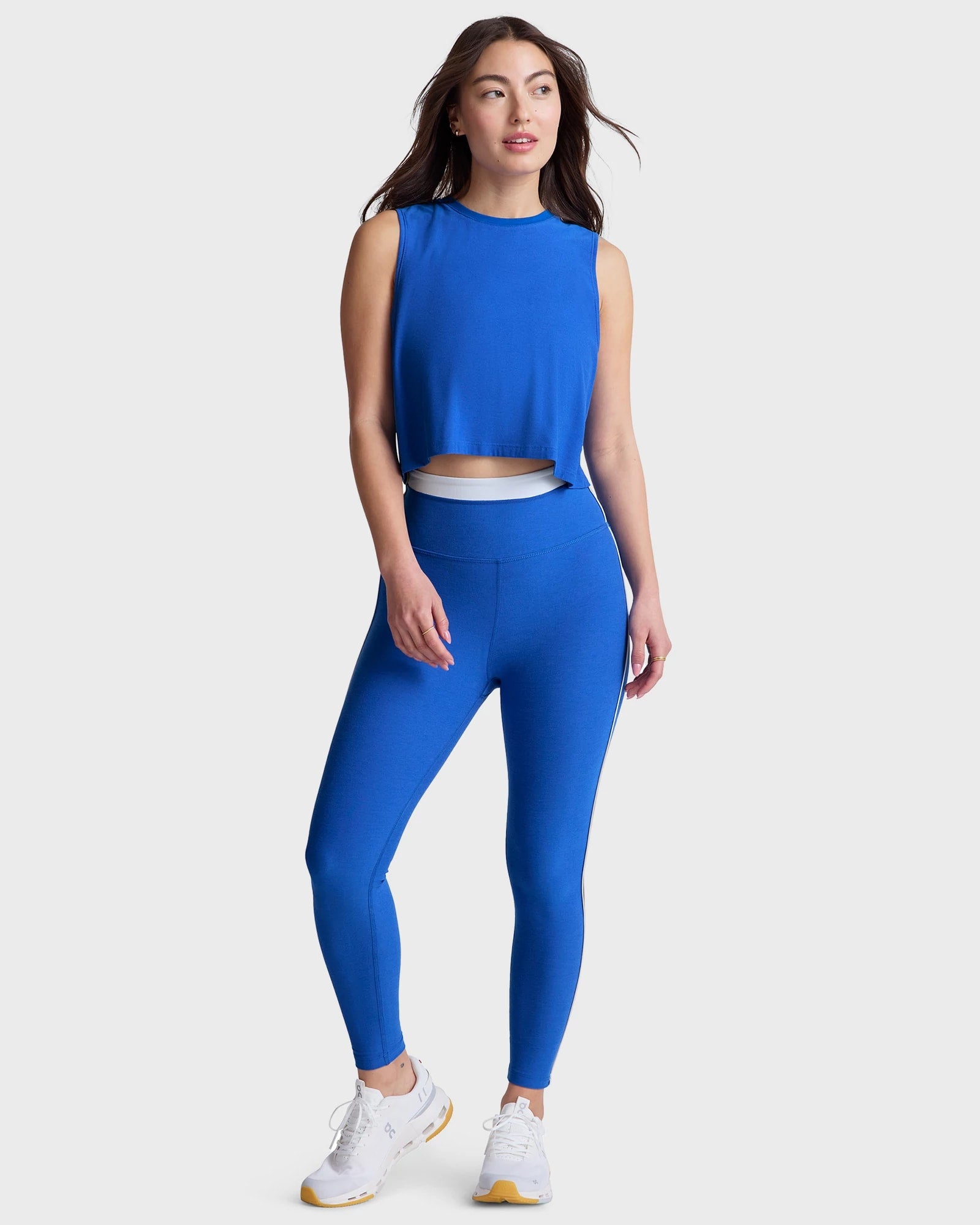 Court Blue Heather/Cloud White $|& Beyond Yoga Spacedye Trophy High Waisted Midi Legging - VOF Detail