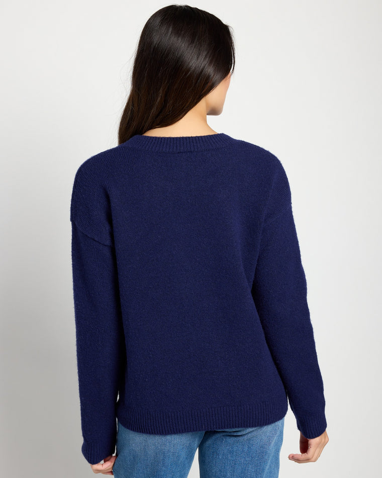 Navy/Red $|& Bobeau An Apple A Day Sweater - SOF Back