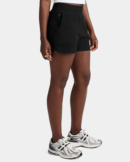 Darkest Night $|& Beyond Yoga Spacedye Move Up 3" Short - Hanger Front