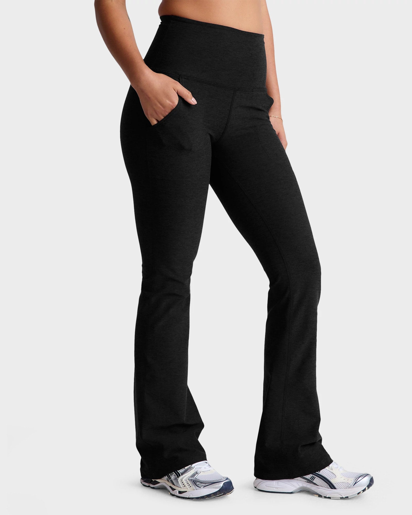Darkest Night $|& Beyond Yoga Spacedye Practice High Waisted Pocket Bootcut Pant - Hanger Front