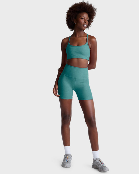 Deep Aqua Heather $|& Beyond Yoga Spacedye Slim Racerback Bra - VOF Detail