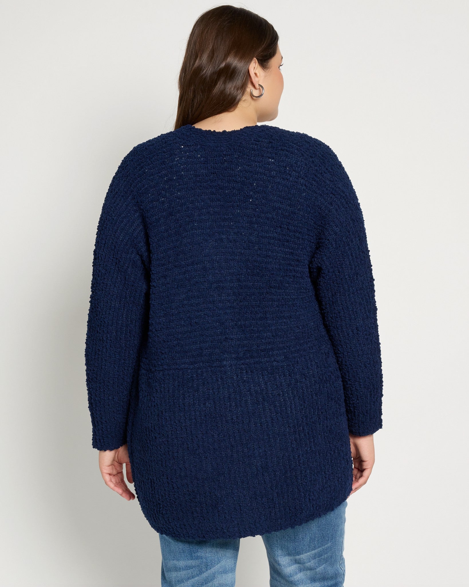 Navy $|& Bobeau Two Pocket Popcorn Cardigan - SOF Back