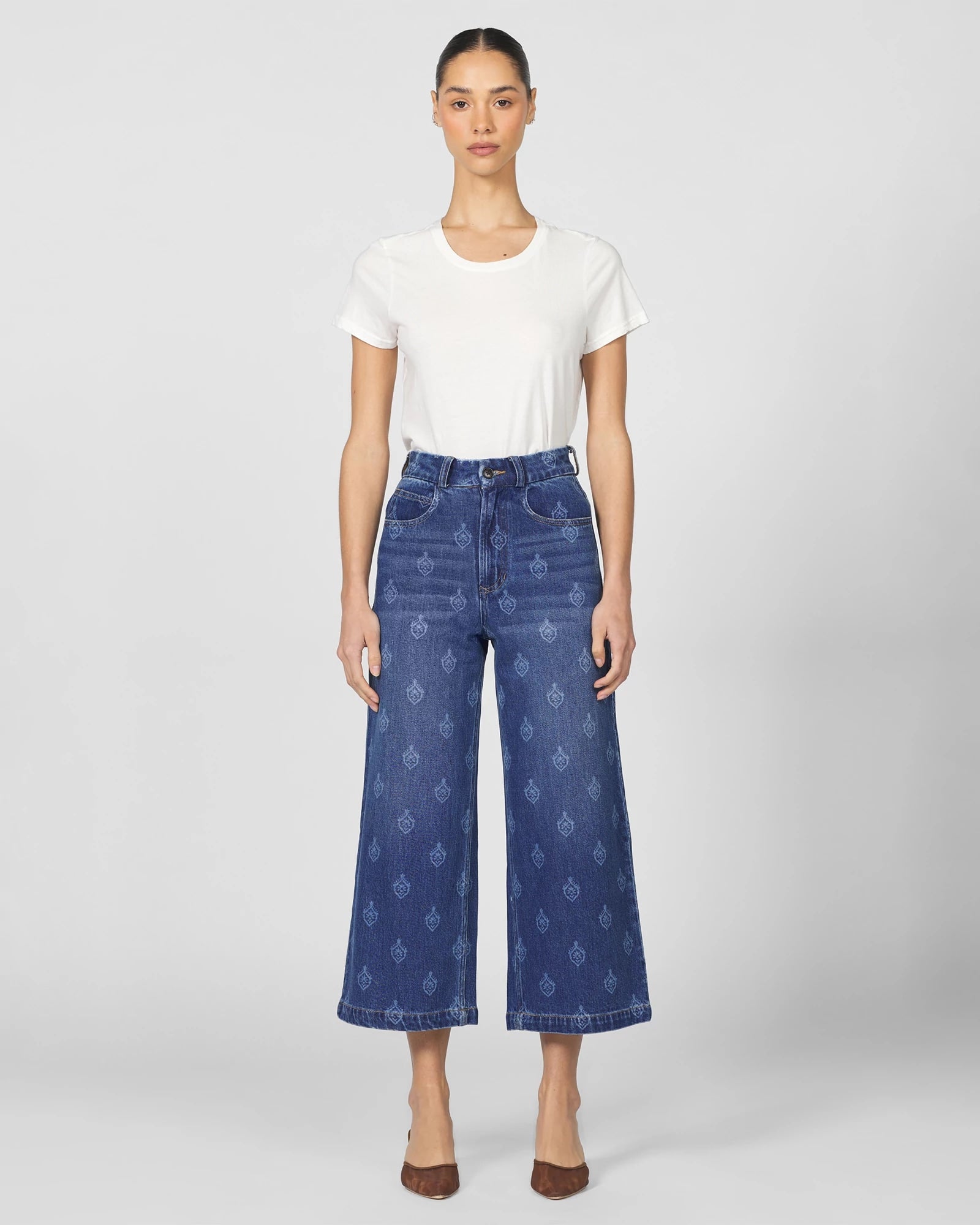Tulip Crest $|& Dear John Audrey Printed High Rise Wide Leg Jeans - VOF Detail