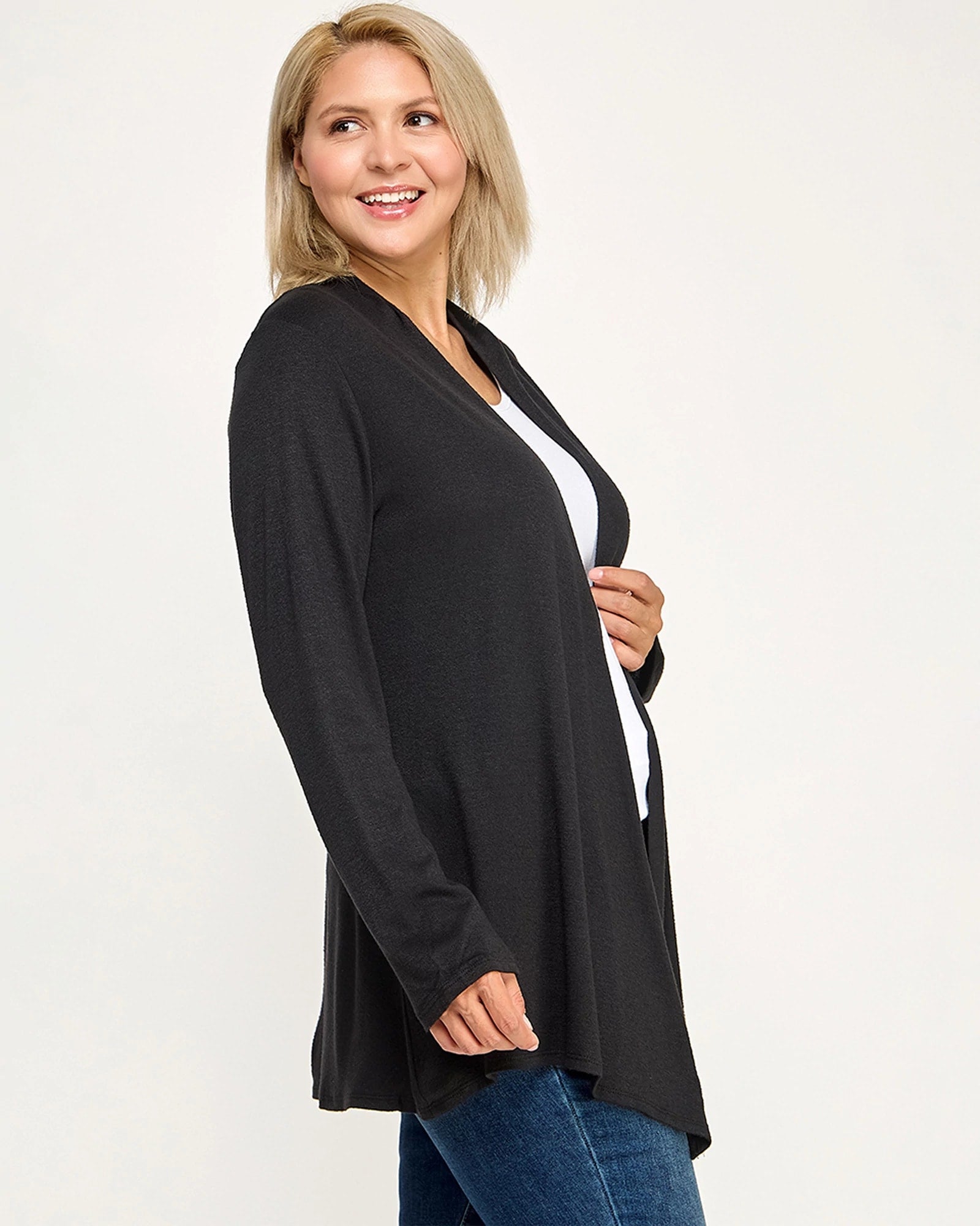 Black $|& Chris & Carol Hacci Open Front Cardigan - Hanger Front