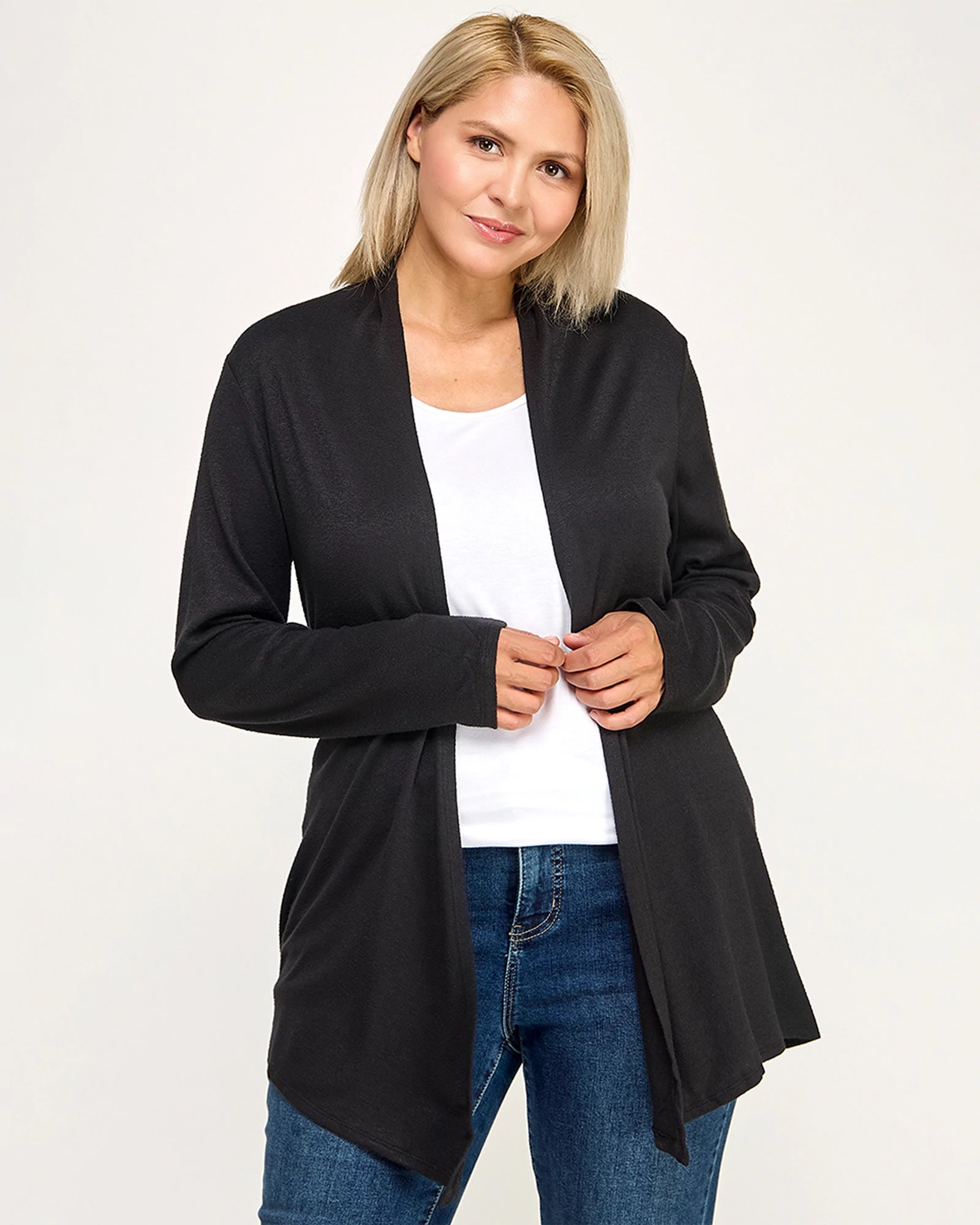 Black $|& Chris & Carol Hacci Open Front Cardigan - VOF Detail