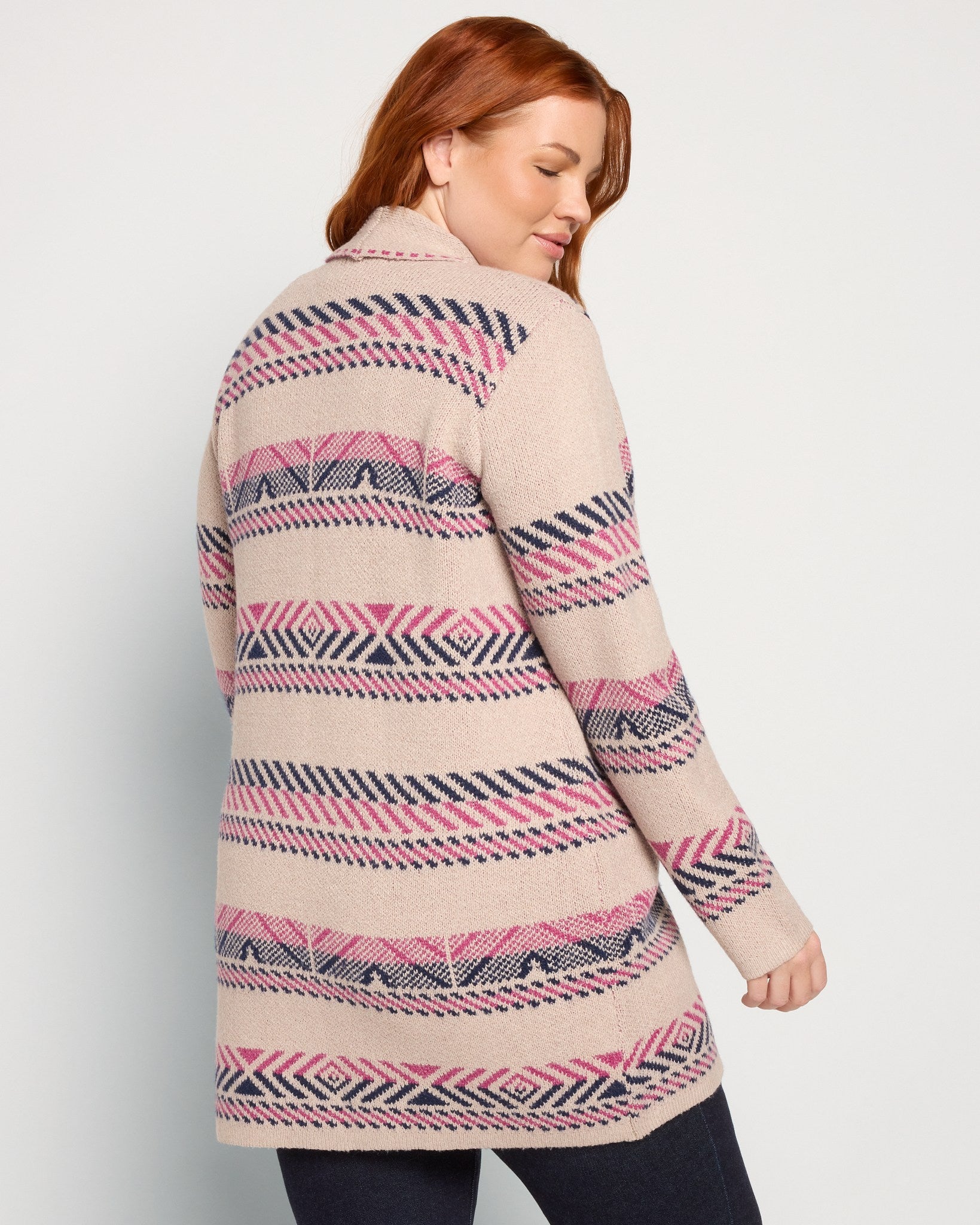 Plum Multi $|& Staccato Geo Stripe Heavy Sweater Cardigan - SOF Back