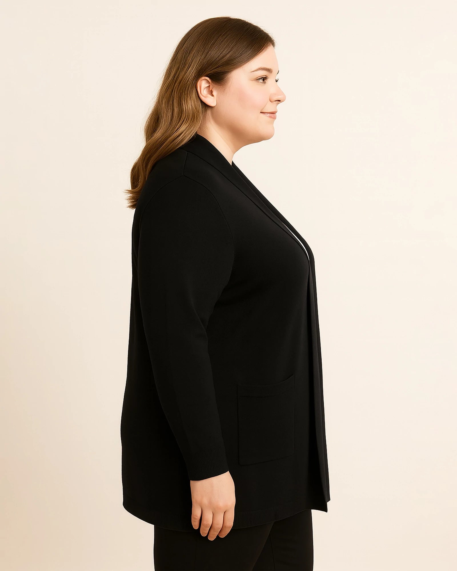 Black $|& Dreamers Open Long Line Cardigan withPockets - Hanger Front