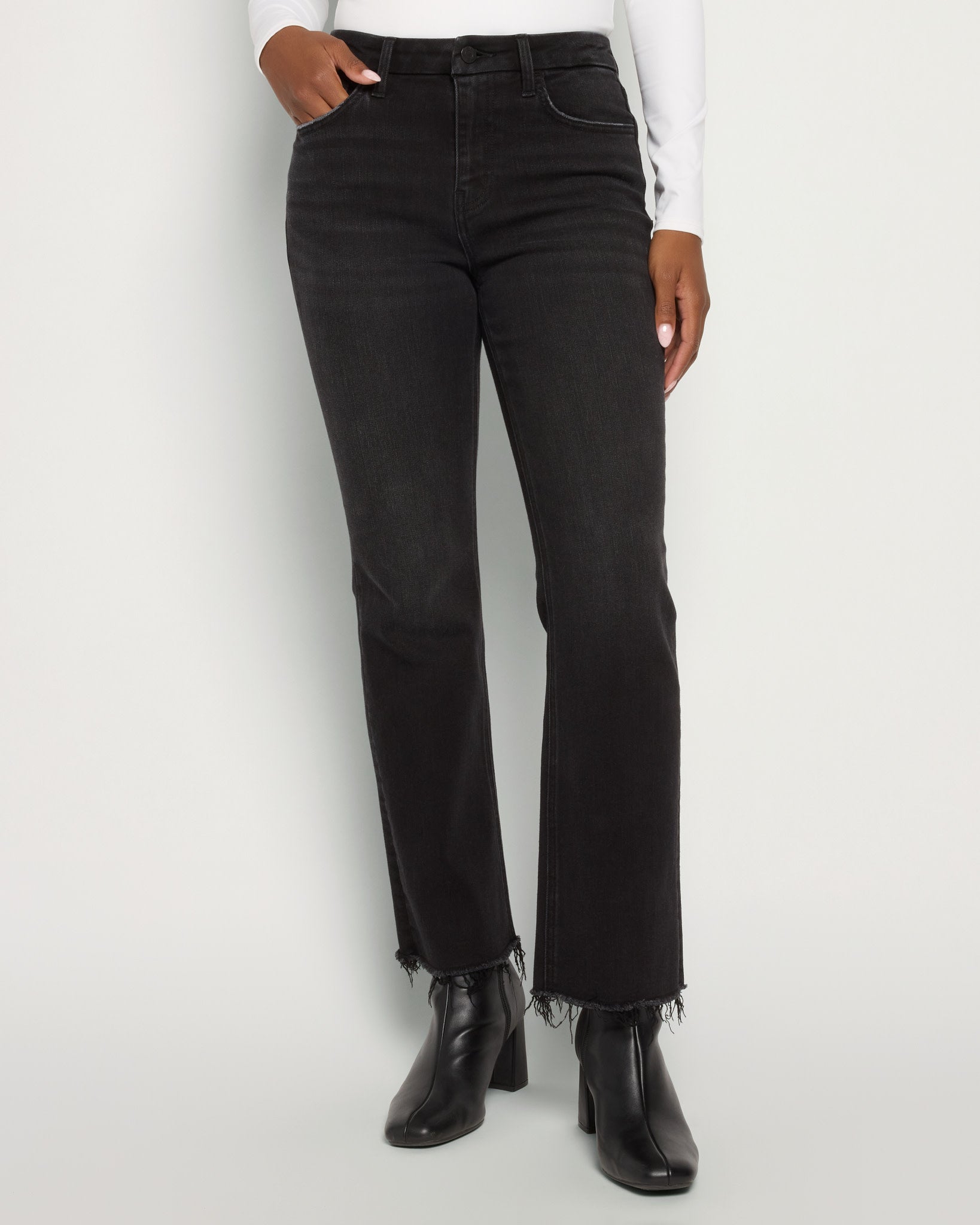 Black $|& Vervet Mid Rise Mini Ankle Flare Jeans - SOF Front