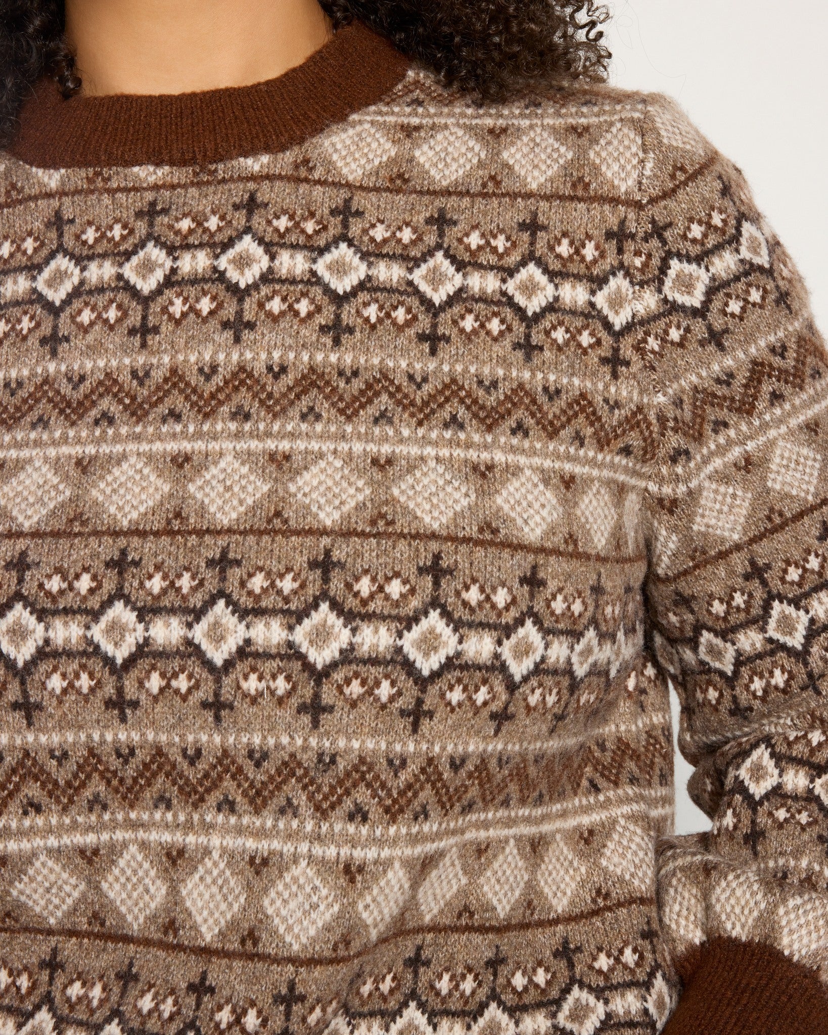 Brown Mix $|& Bobeau Balloon Sleeve Fair Isle Sweater - SOF Full Front