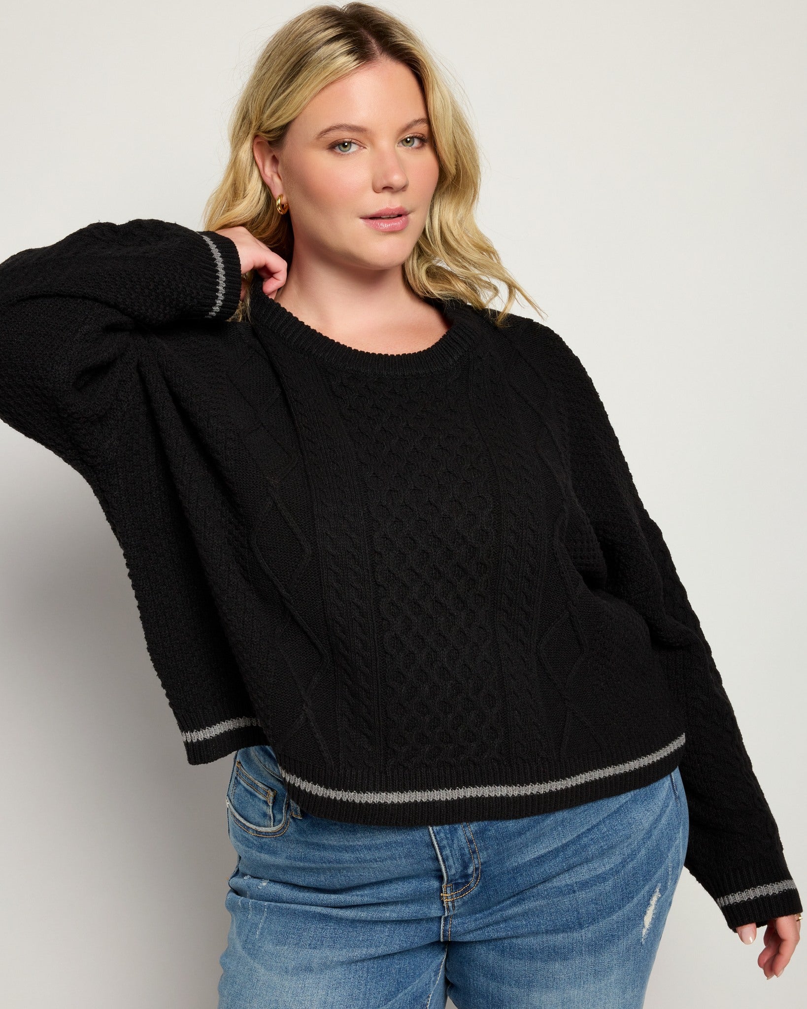 Black $|& Cloud Ten Cableknit Pullover Crewneck Sweater - SOF Front