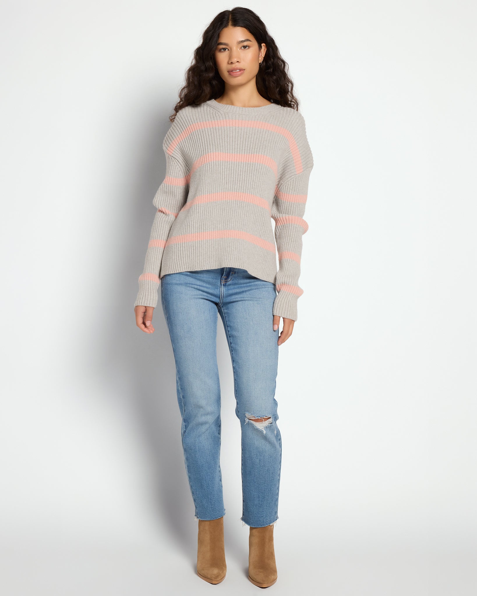 Grey Combo $|& Vigoss Striped Ribbed Tunic Sweater - UGC On Fig