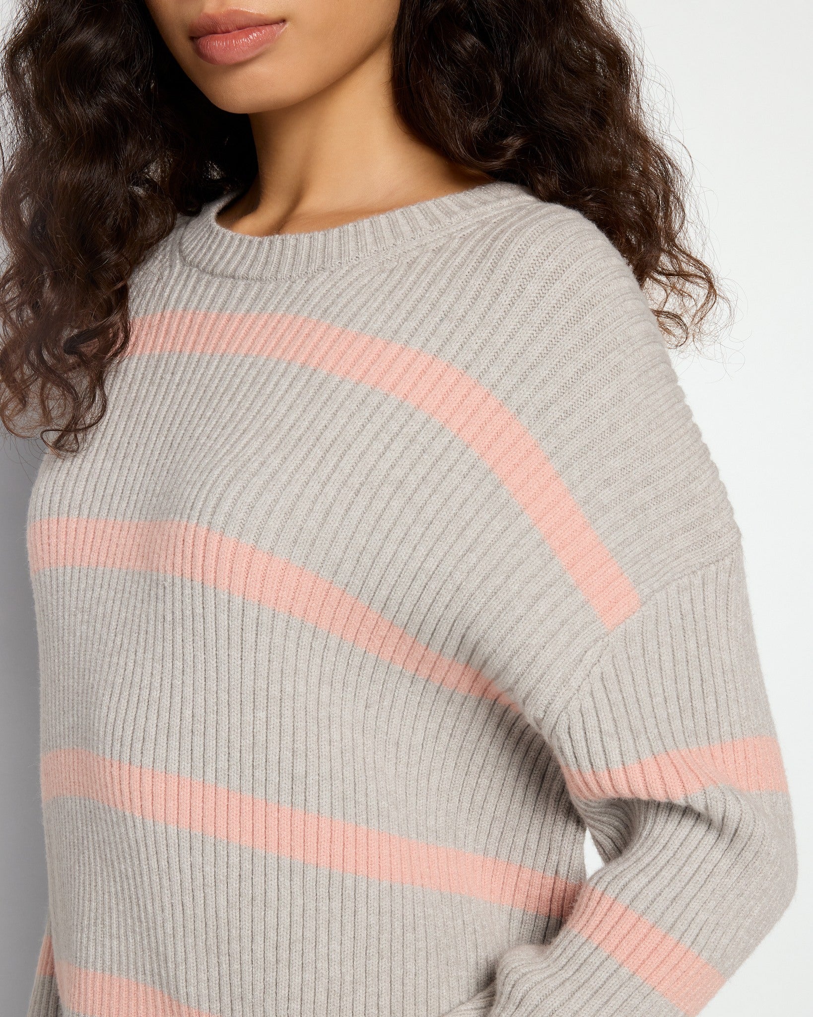 Grey Combo $|& Vigoss Striped Ribbed Tunic Sweater - SOF Full Front