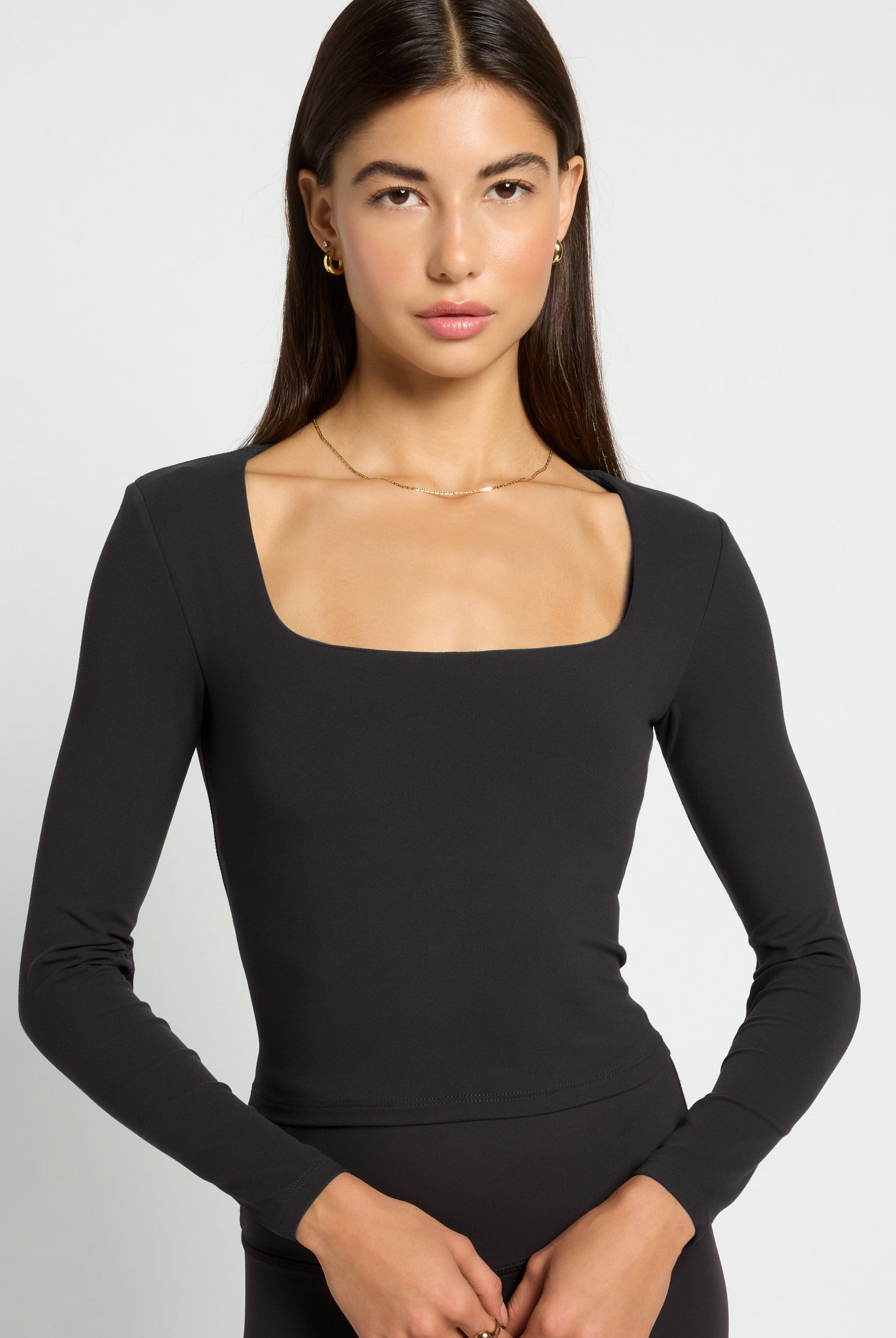 Black $|& Interval CloudLight Tempo Long Crop Top - SOF Front