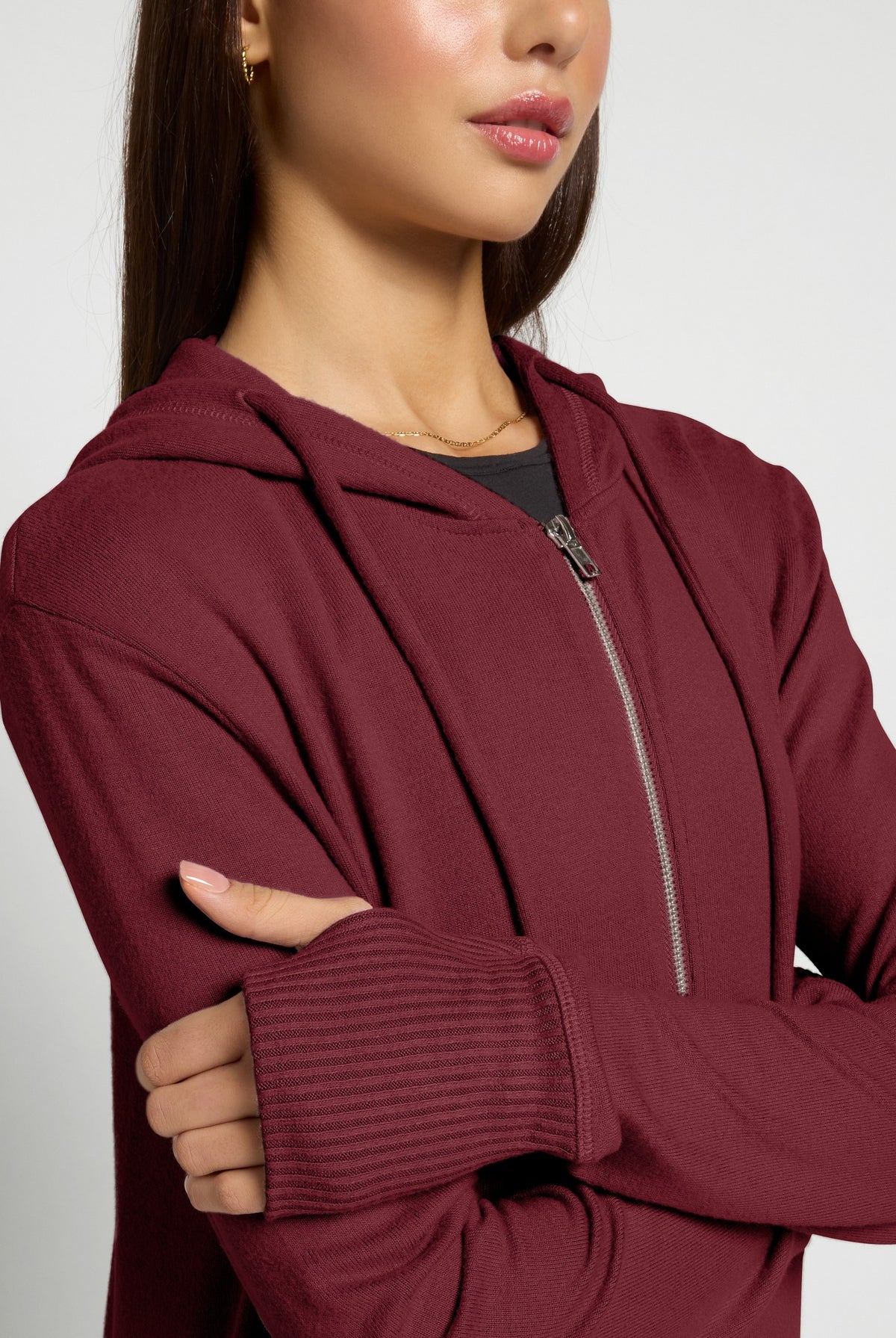 Black Cherry $|& Interval Hacci Zip Hoodie - SOF Full Front
