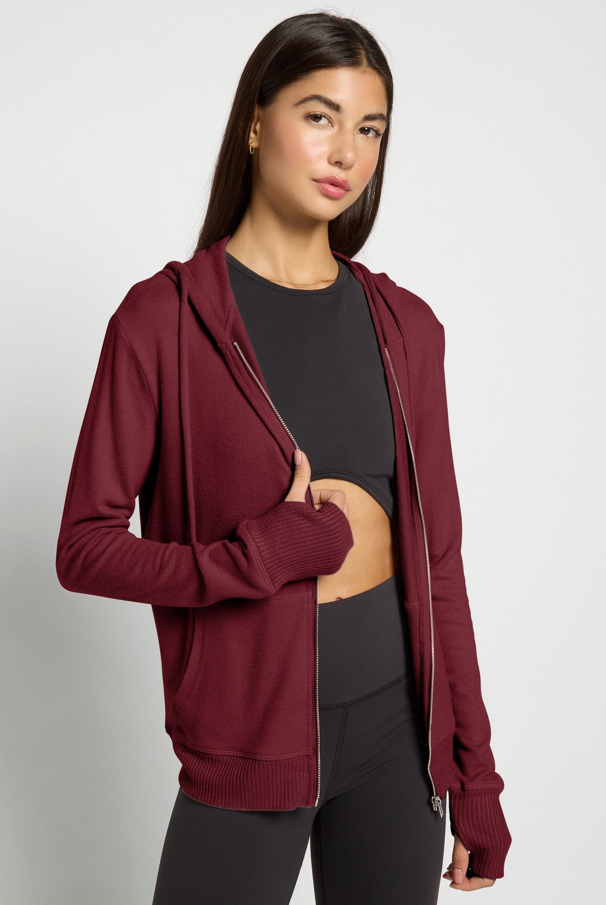 Black Cherry $|& Interval Hacci Zip Hoodie - SOF Front