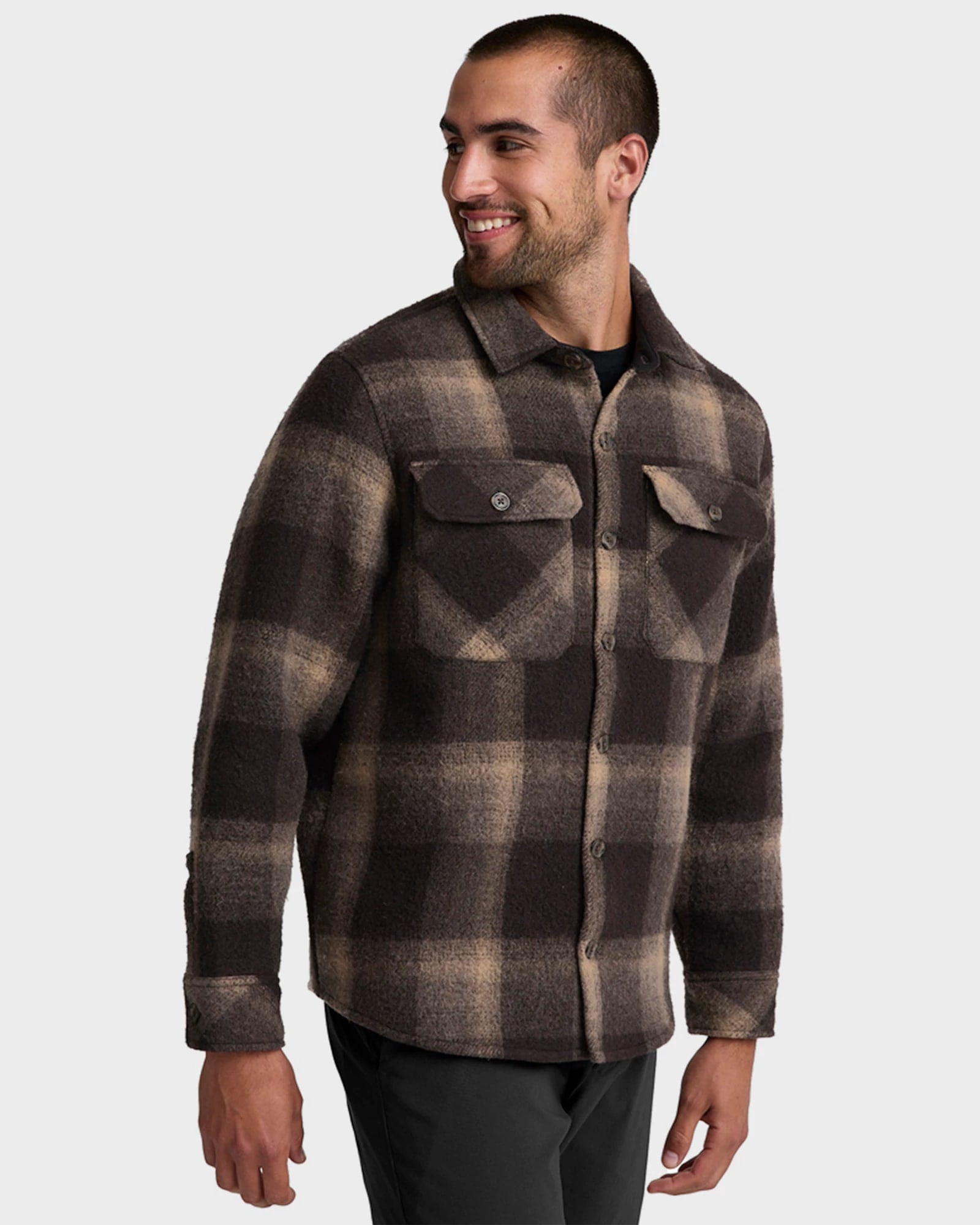 Midnight Plaid - Plaid #22 $|& Beyond Yoga Plaid Wool Blend Men's Shirt Jacket - Hanger Front