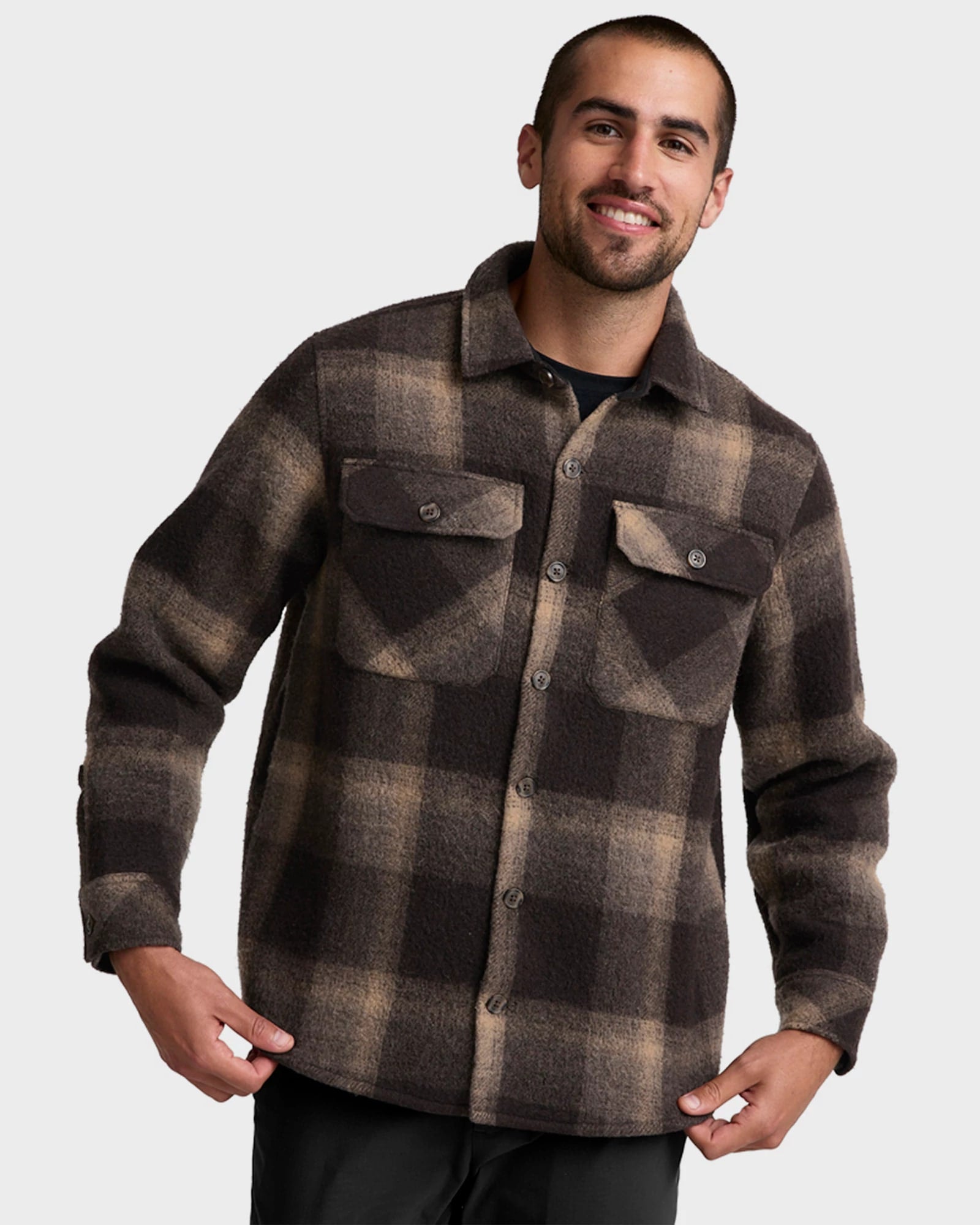 Midnight Plaid - Plaid #22 $|& Beyond Yoga Plaid Wool Blend Men's Shirt Jacket - VOF Detail