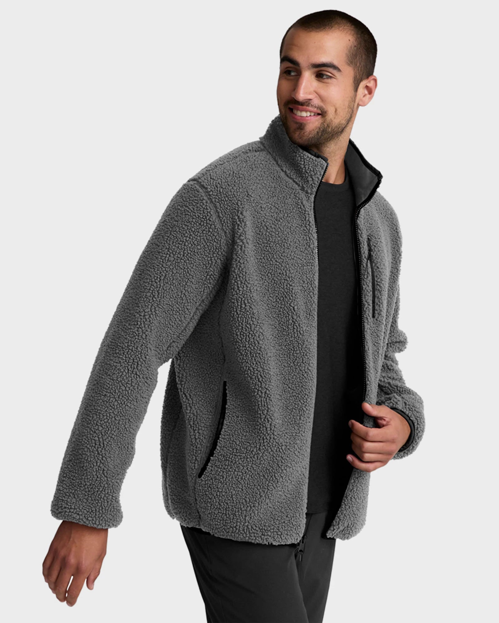 Shadow Gray $|& Beyond Yoga Boucle Fleece Men's Zip Jacket - Hanger Front