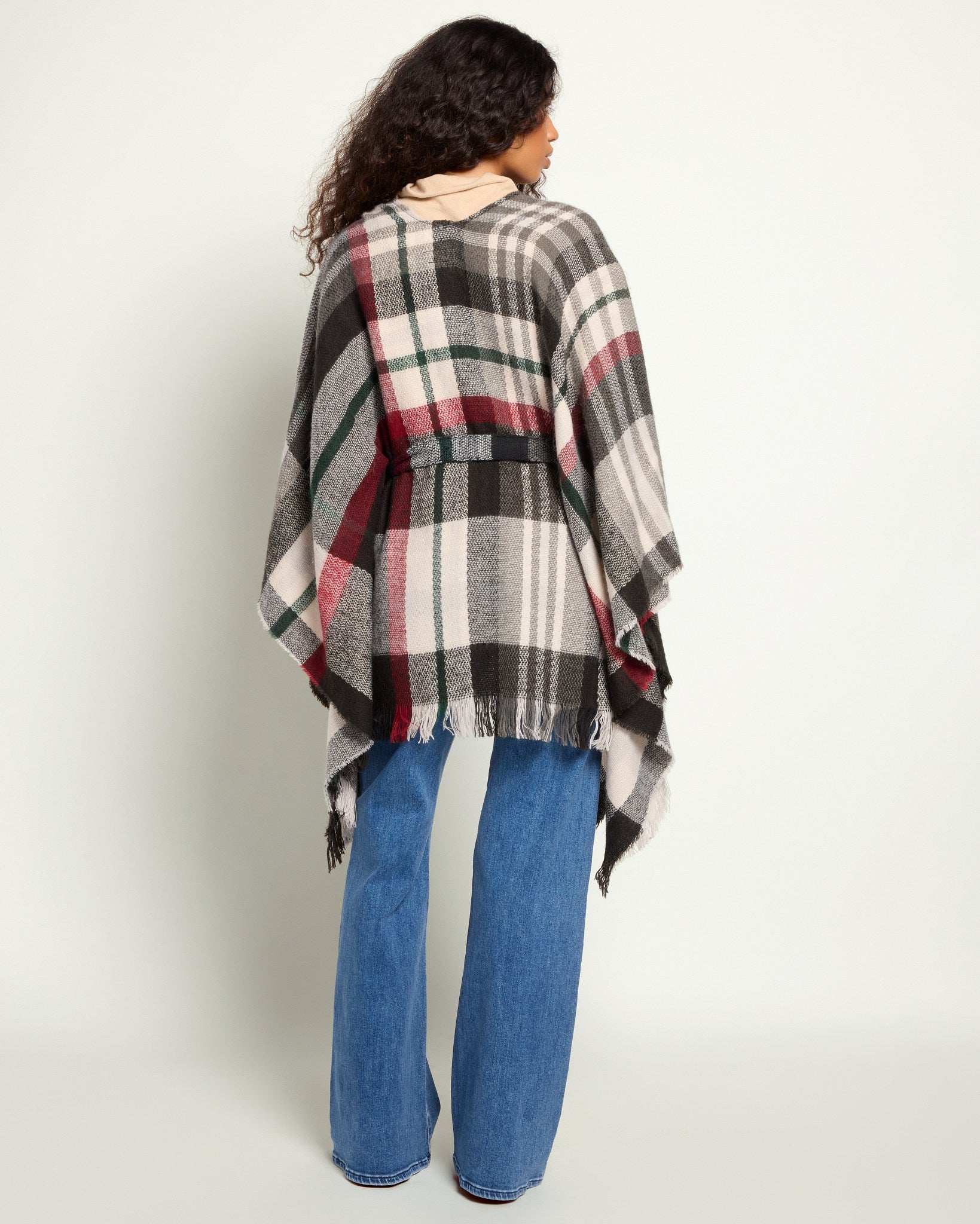 Black $|& David & Young Plaid Ruana with Belt - SOF Back