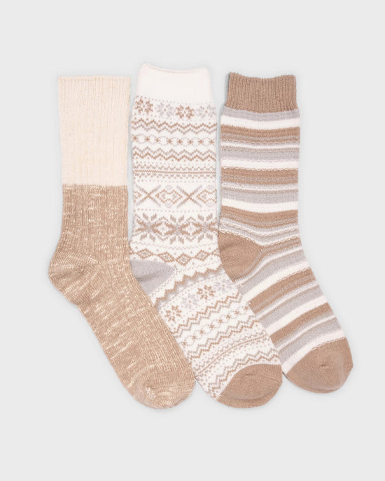 Ivory/Neutral $|& MUK LUKS 3 Pack Microfiber Boot Socks - VOF Detail
