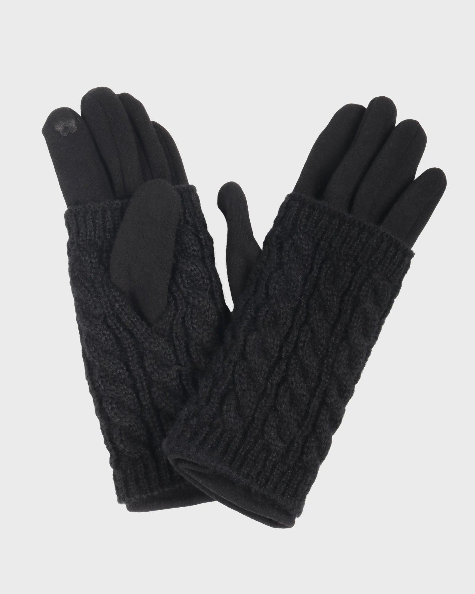 Black $|& David & Young 3-in-1 Cable Knit Touch Smart Gloves - VOF Detail