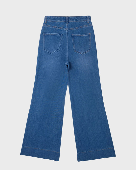 Medium Blue $|& Bayeas High Rise Wide Leg Jeans - Hanger Side