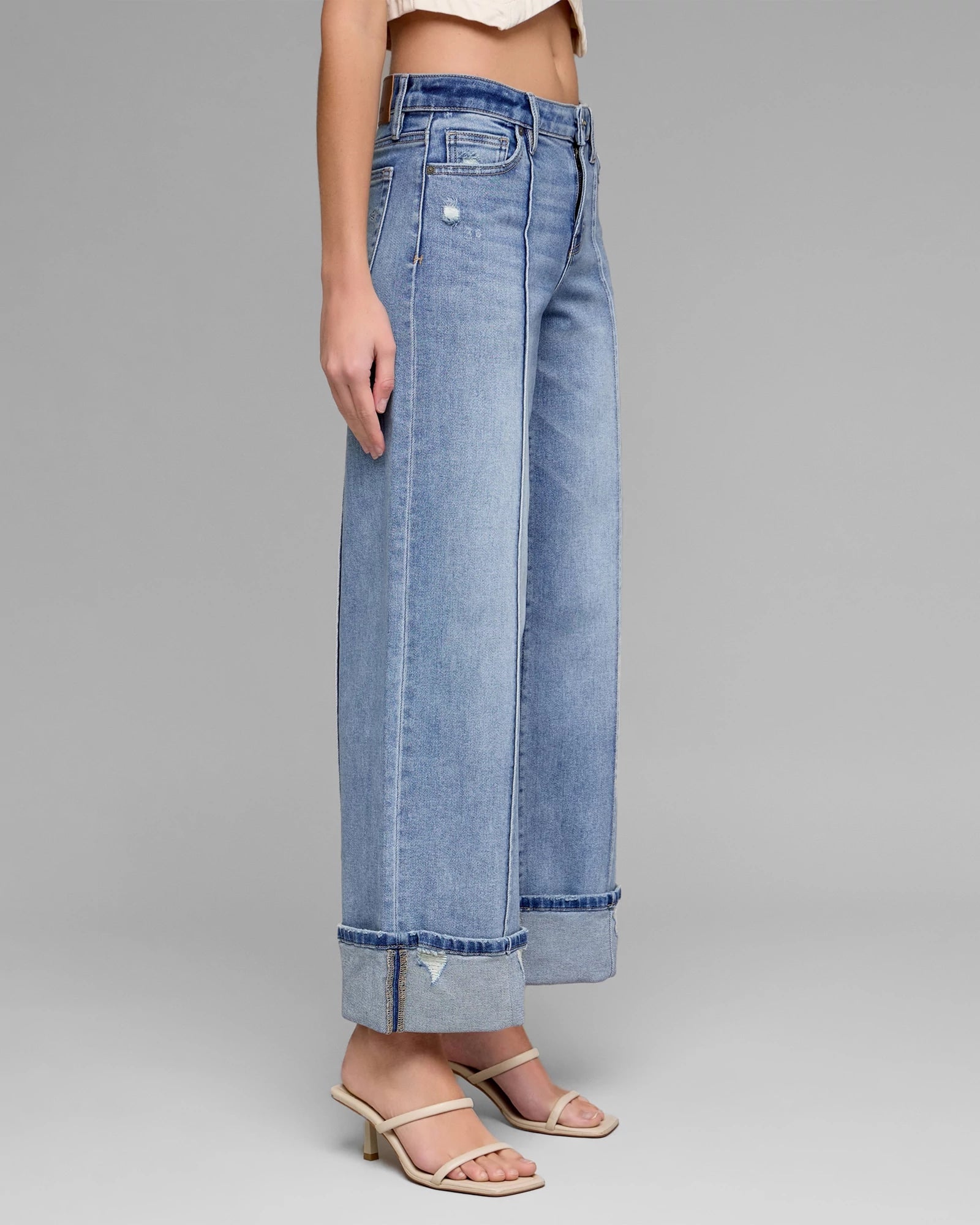 Medium Wash $|& Hidden The Nori Mid Rise Pintuck Wide Leg Jean - Hanger Front