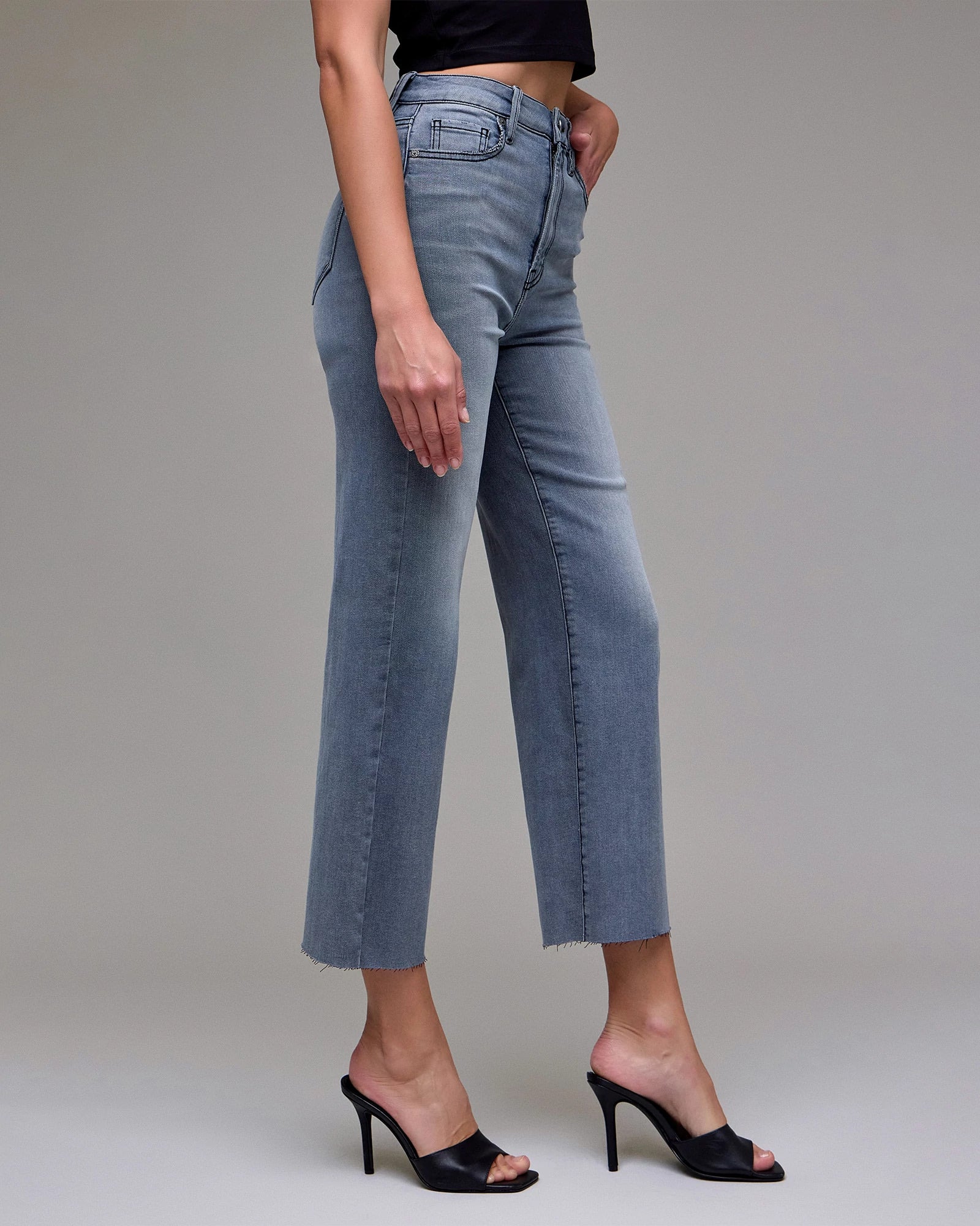 Grey Wash $|& Hidden The Tracey Cropped Straight Leg Jeans - Hanger Front