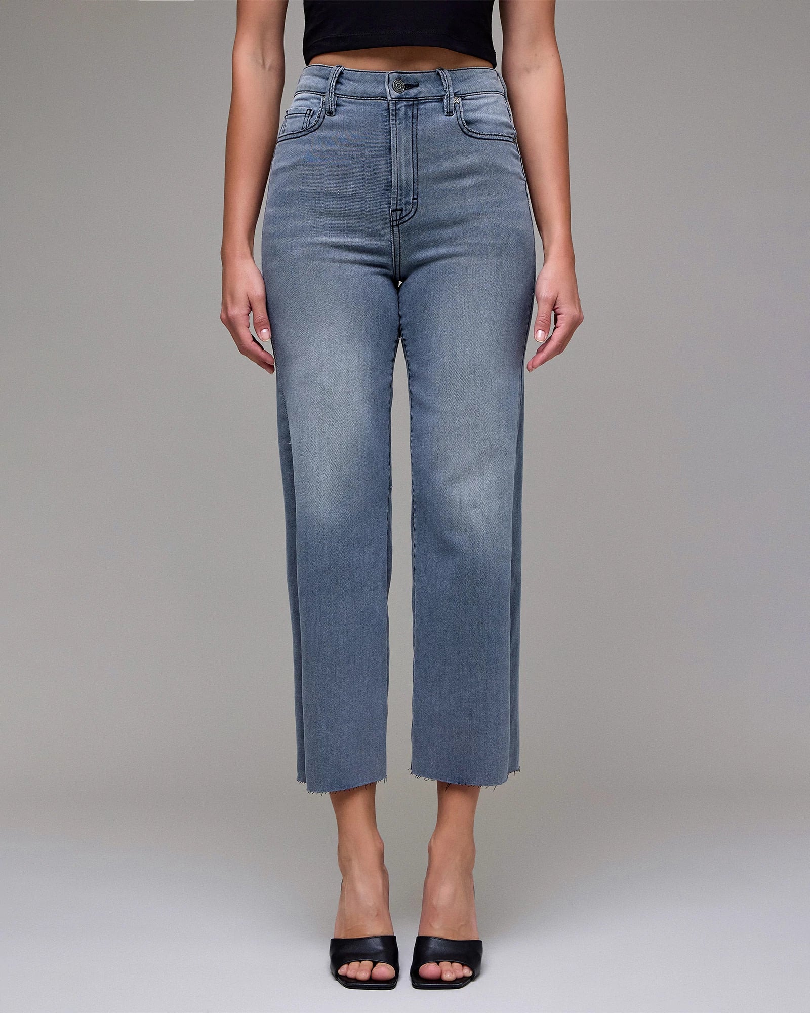 Grey Wash $|& Hidden The Tracey Cropped Straight Leg Jeans - VOF Detail