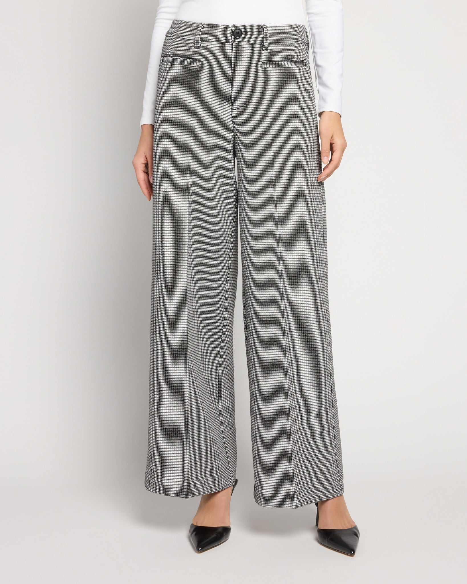 Black/White Mini Check $|& Liverpool Wide Leg Trouser With Flap Pockets - SOF Front