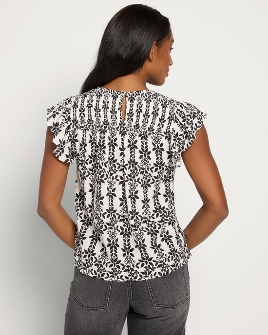 Black $|& Skies Are Blue Printed Smocked Yoke Top - SOF Back