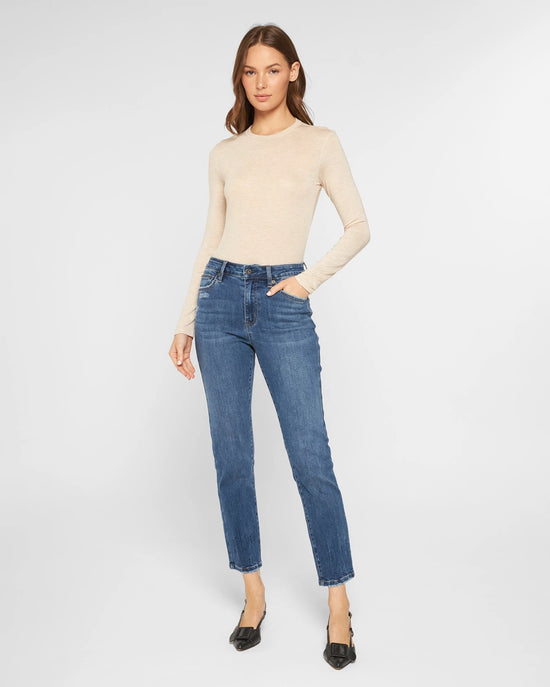 Stratos Blue $|& Mica Denim Mid Rise Easy Ankle Skinny Jeans - VOF Detail