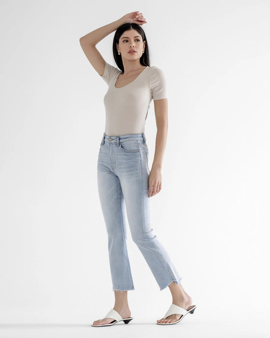 Uranian Blue $|& Mica Denim High Rise Super Soft Cropped Straight Jeans - Hanger Front