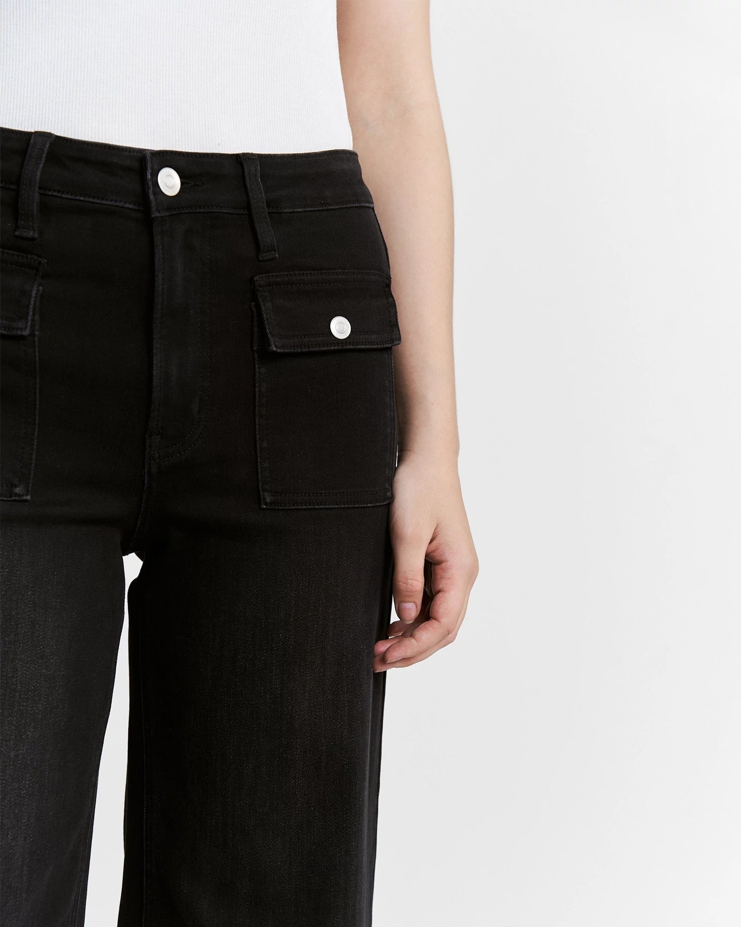 Washed Black $|& Mica Denim High Rise Wide Leg Jean With Patch Pockets - Hanger Back