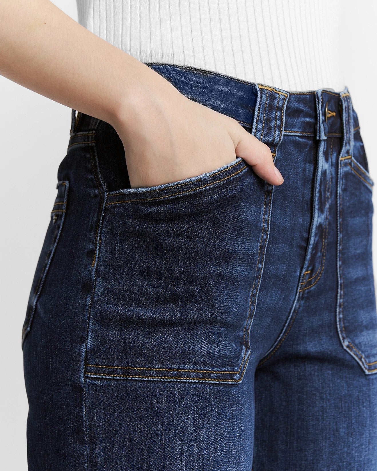 Nice Blue $|& Mica Denim High Rise Slim Wide Leg Jean With Patch Pockets - Hanger Back