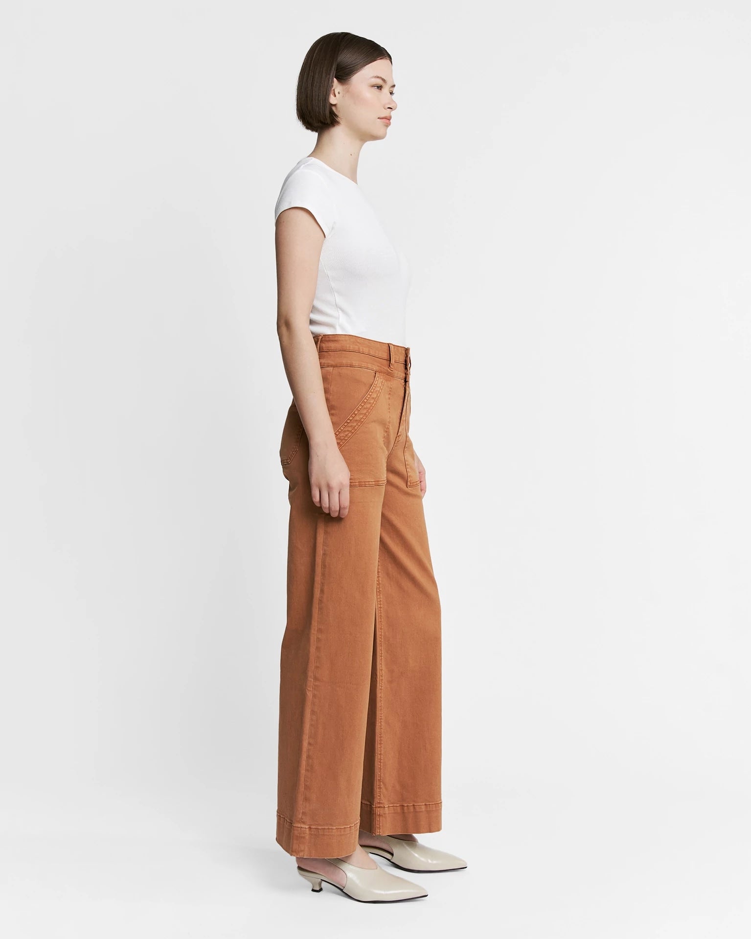 Cinnamon $|& Mica Denim Super High Rise Double Waistband Wide Leg Trouser - Hanger Front
