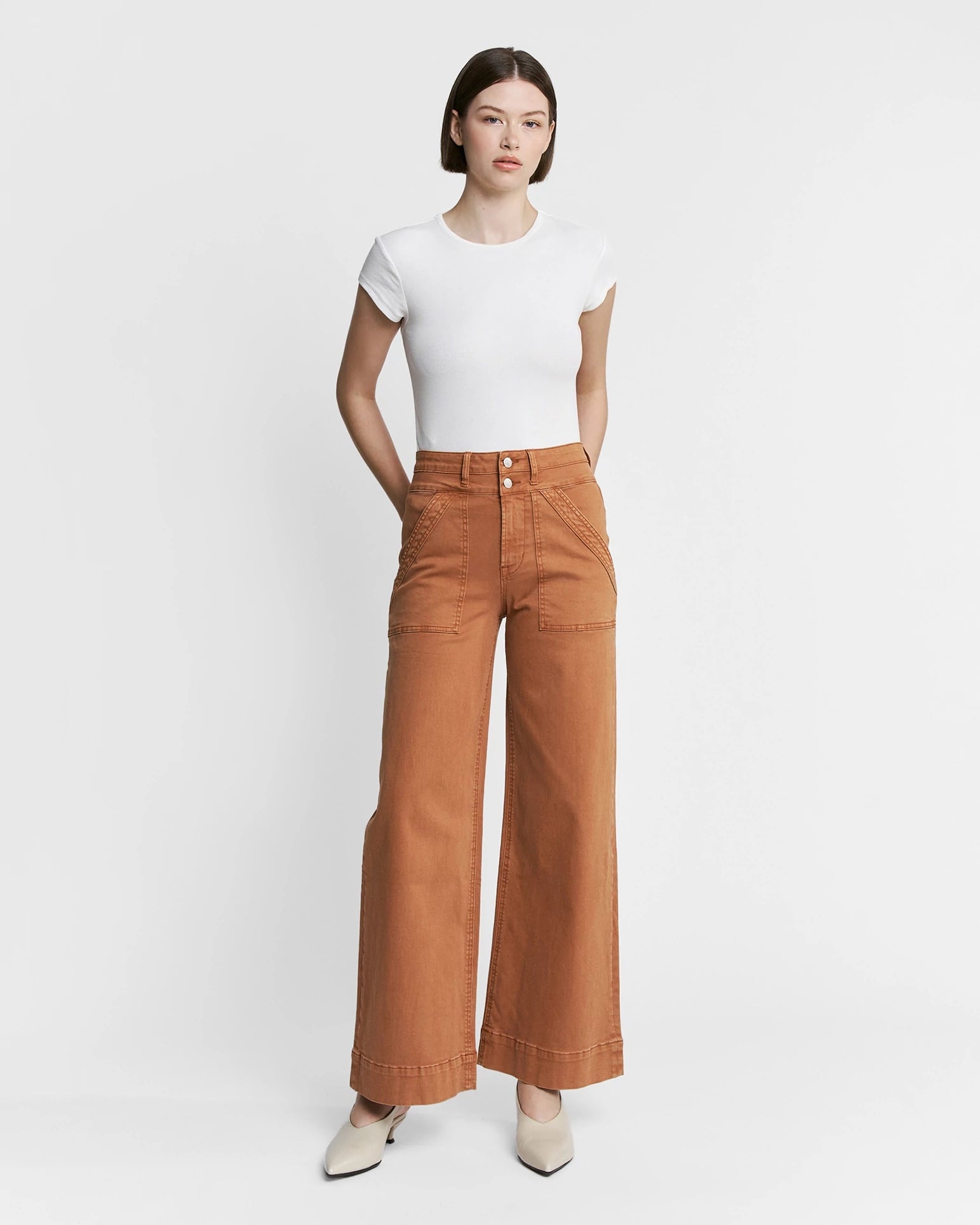 Cinnamon $|& Mica Denim Super High Rise Double Waistband Wide Leg Trouser - VOF Detail
