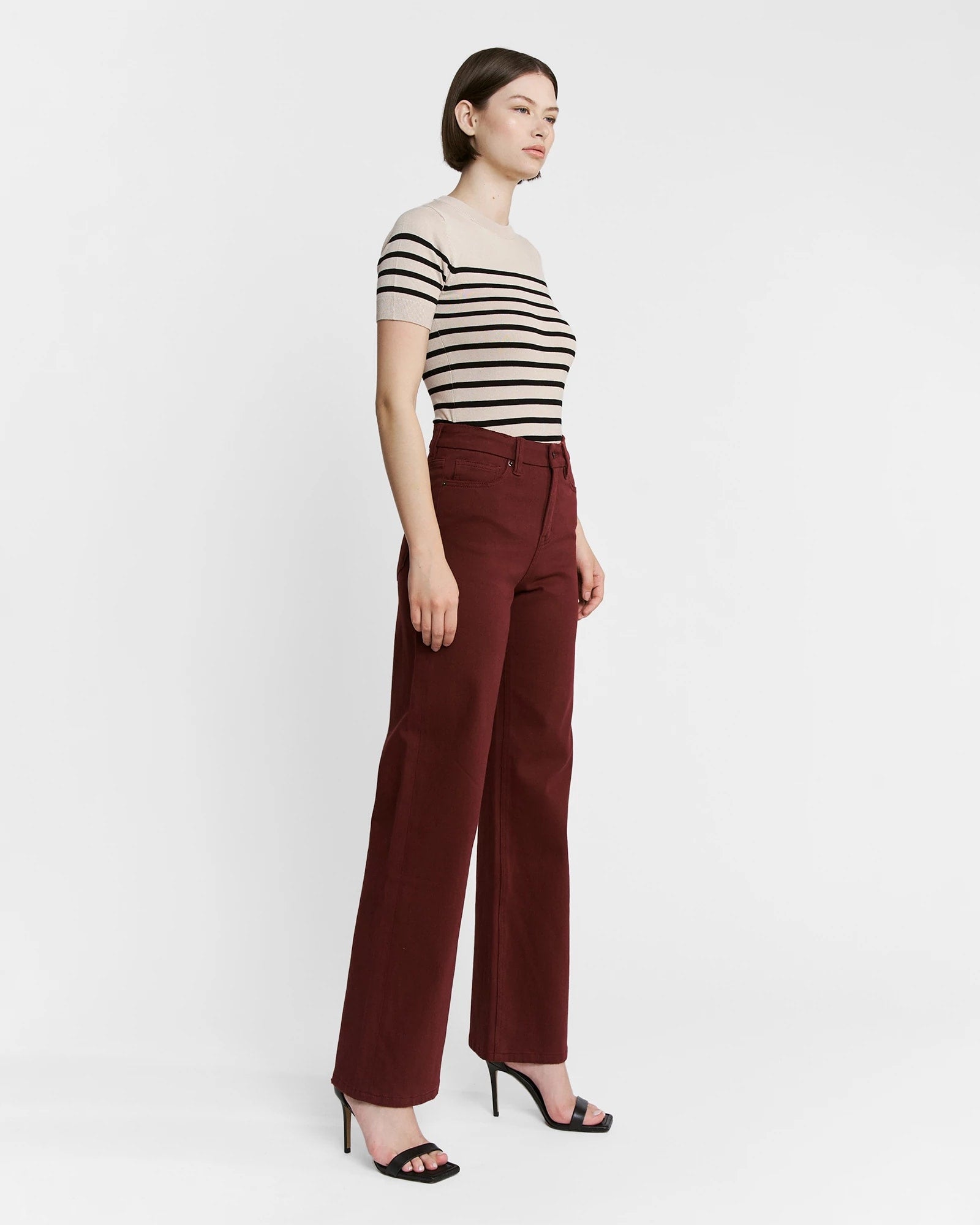 Deep Burgundy $|& Mica Denim Super High Rise Wide Leg Pant - Hanger Front