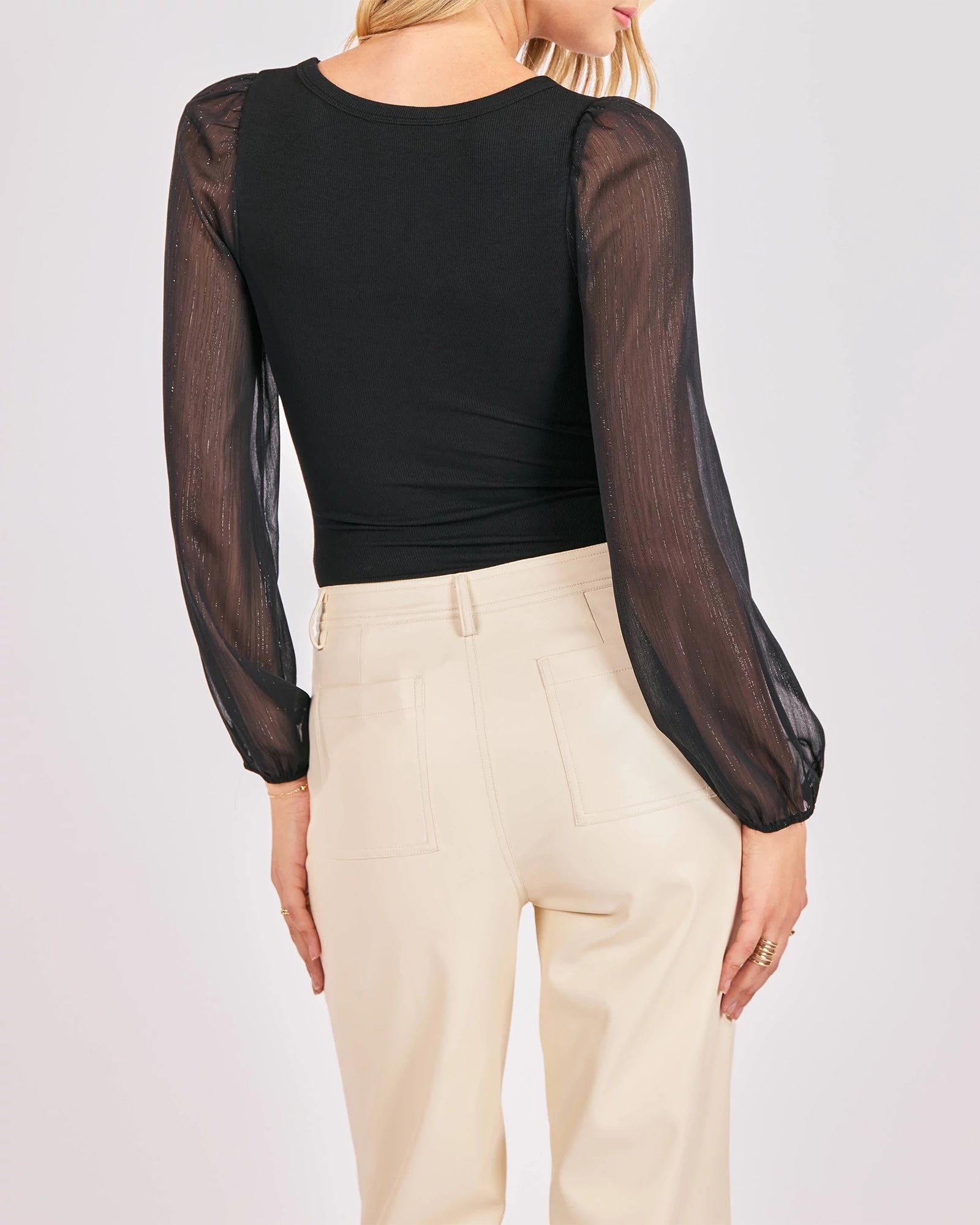 Black $|& Sadie & Sage Gleam Mixed Media Bodysuit - Hanger Side