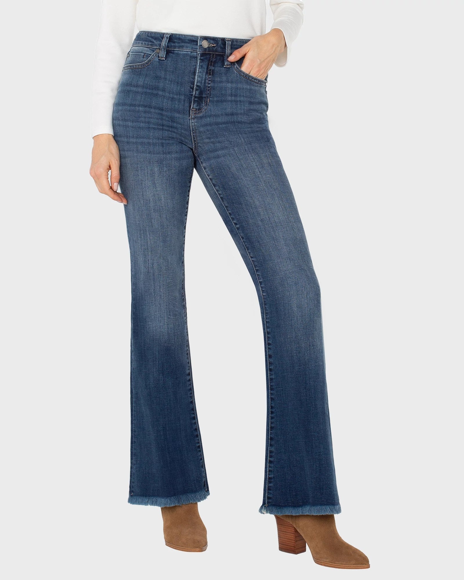 Sycamore $|& Liverpool Hannah High Rise Flare Jeans With Frayed Hem - VOF Detail