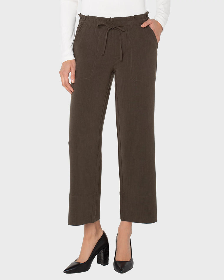 Black Olive $|& Liverpool Pull On Wide Leg Crop Trouser - VOF Detail