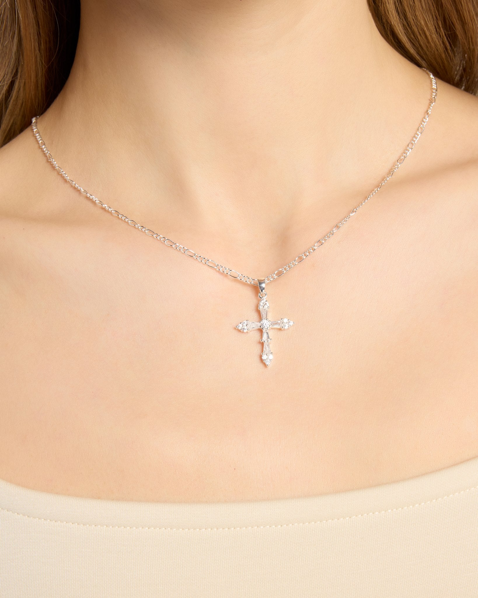 Silver $|& Macrae & Co Emma Cross Necklace - SOF Full Front